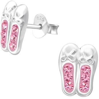 Monkimau Mädchen Ohrringe Schuhe Ballerina Ohrstecker aus 925 Sterling Silver echt Silber mit 12 Kristallen