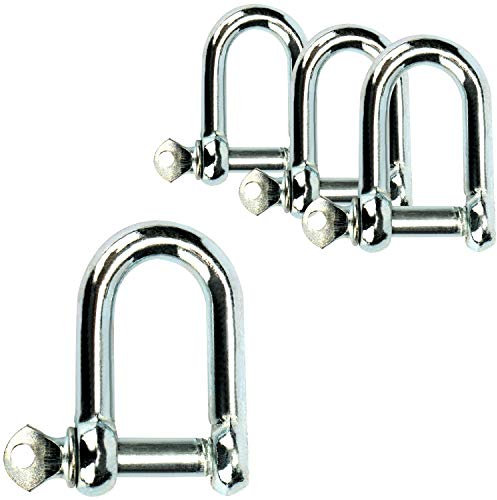 com-four® 4X Schäkel gerade - aus Stahl - 200 kg Tragfähigkeit - Verbindung für Drahtseil oder Stahlkette (4 Stück - 9mm)