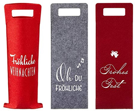 Flaschentüten Wein Filz Tasche Weihnachten Spruch Geschenktasche (3 Stück)