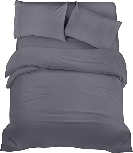 Utopia Bedding 4 Piece Double Bedding Set - Duvet Cover, Fitted Sheet with Pillow cases - Soft Brushed Microfiber (Grey)