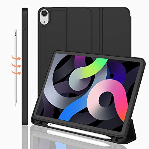 iMieet Trifold Stand with Soft TPU Back Smart Case with Pencil Holder for iPad Air 4th Generation 2020, iPad 10.9in 2020 (Black)