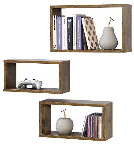 [en.casa] Wandregal Mandal 3er Set Regale in verschiedenen Größen Spanplatte Dunkler Holzton