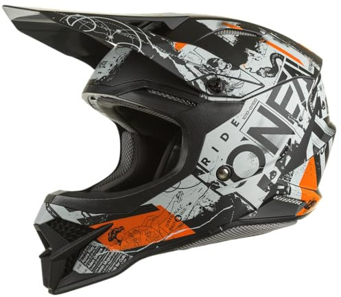 O'NEAL | Motocross-Helm | MX Enduro | ABS-Schale, Sicherheitsnorm ECE 2205, Lüftungsöffnungen für optimale Belüftung & Kühlung | 3SRS Helmet Scarz V.22 | Erwachsene | Schwarz Grau Orange | L