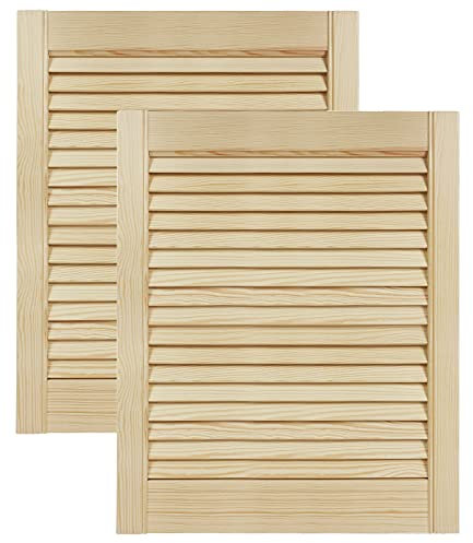 DecoMeister Lamellentür aus Holz Massivholz Lamellentür Holztür Schranktür mit offenen Lamellen für Kleiderschrank Möbelfronten 494x606 mm 2-er Pack in Beige