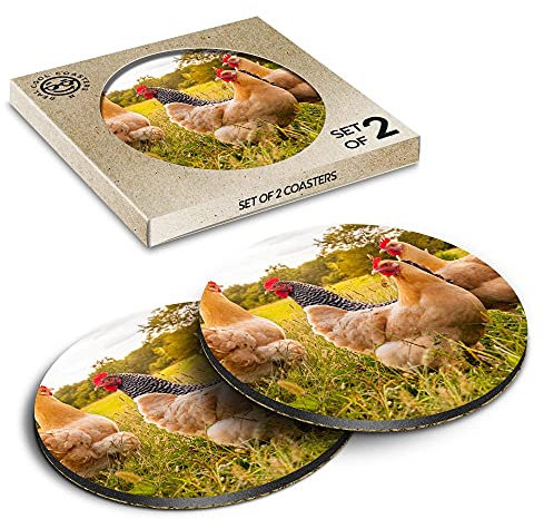 2 x Eco Boxed Cork Coasters - Wild Chickens Animal Farm Birds Drink Cup Mug Glass Table Mat #16908