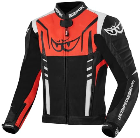 Berik Striper Motorrad Lederjacke, schwarz/weiß/rot, 54