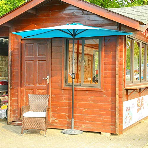 JYCCH 2.7m Outdoor Sun Umbrella Against The Wall Garden Parasol Patio Half Side Umbrella With Crank 38mm Tilt Pole, European Leisure Courtyard Balcony Sunshade (Blue)