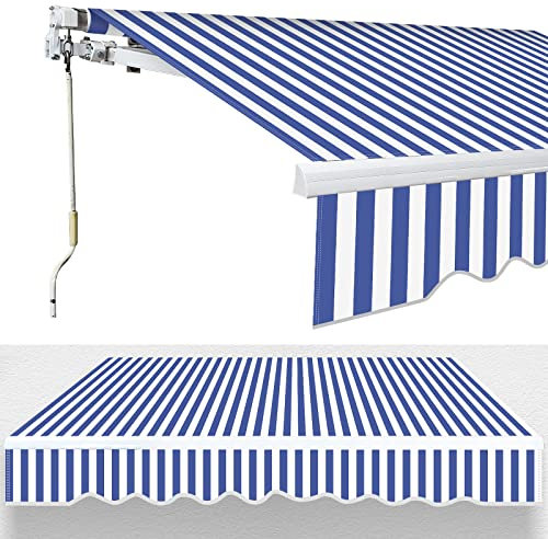 Jopassy Gelenkarmmarkise Markise Einziehbar mit Manuell, 350x300cm Blau Weiß Sonnenmarkise Balkonmarkise Sonnenschutz Anti-UV und Wasserfest Neigungswinkel bis 30 Grad, für Terrasse Balkon