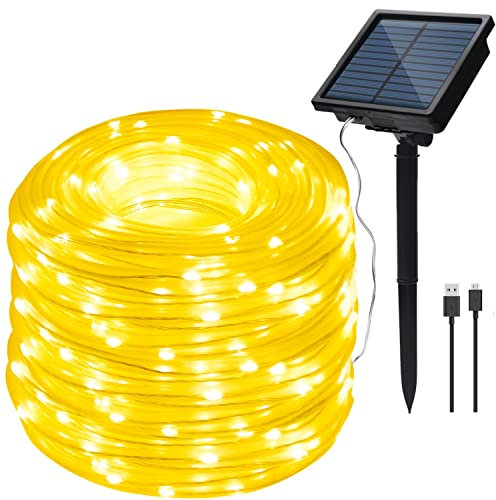 IMAGE Solar Lichterkette 23M 200LED Lichtschlauch IP65 Wasserdichte Lichterkette für Innen und Außen Schlafzimmer Innenhof Garten Hochzeit Party Weihnachten Baum Beleuchtung, warmweiß