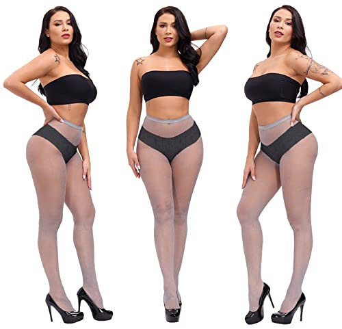 JELID Medias Rejilla Mujer Sexy, Pantalones de Malla Sexy, Pantimedias Jacquard 2 Piezas, Gris, Talla única,Medias Rejilla Carne