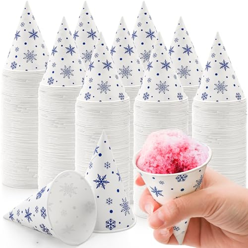 AVLA 400 Pack Snow Cone Cups, 4 OZ/120 ML Leakproof Paper Cone Water Cups for Slush, Shaved Ice, Ice Cream, Sorbet, Water, Disposable Craft Funnels for Oil, Small Dispenser Cup, Protein Powder Drinks