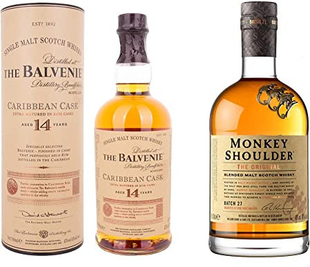 The Balvenie 14 Years Old Carribean Cask Single Malt Scotch Whisky 70 cl & Monkey Shoulder Blended Malt Scotch Whisky 70 cl