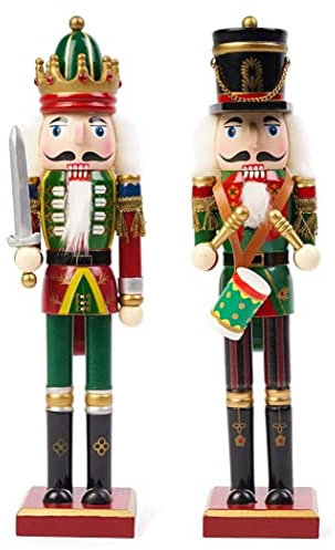KAHEIGN 2Pcs Nussknacker Figuren Holz Nussknacker Soldaten, 30cm Traditionelle Weihnachten Nussknacker Figuren Deko aus Kiefernholz für Zuhause Weihnachtsdekoration Weihnachtsschmuck