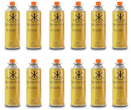 KARAN KING - Butane Gas Bottles Canisters for Camping Heater, Cooker, BBQ (Pack of 12)
