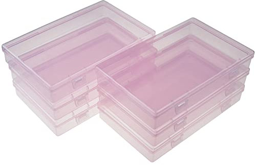 LJY 6 Pieces Rectangular Empty Mini Plastic Organizer Storage Box Containers with Hinged Lids (180 x 110 x 30 mm, Pink)