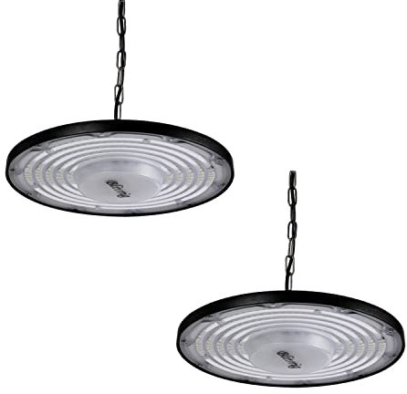 Blivrig 2PCS 200W LED UFO Hängeleuchten Industrielampe 6500K Kaltweiss mit Metallkette, 20000LM Hallenstrahler 230V IP65 Wasserdicht, 288 LED Pendelleuchten für Fabriken, Restaurant, Fußballplatz