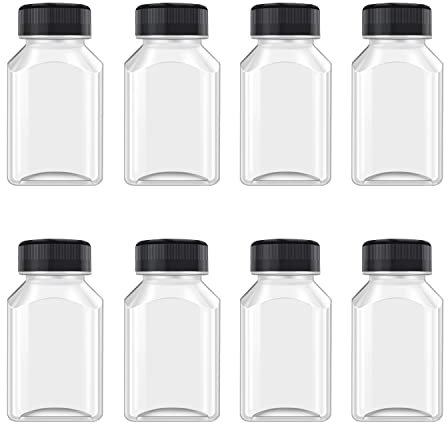 XYSMZM 8 Pcs 4 Oz Juice Bottles Plastic Ginger Shot Bottles, Leak Proof, Beverage Containers for Juice, Smoothie, Milk, Black Lid