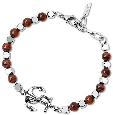 GAVU Geschenke Herren Anker Charm Edelstahl Tigerauge Kristall Perlenarmband