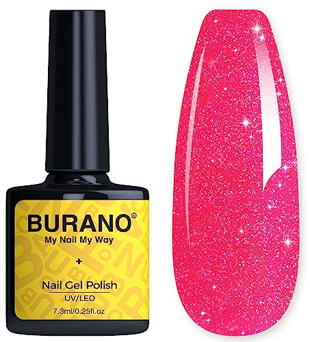 BURANO Glitter Gel Nail Polish, LED UV Nail Gel Shimmer Holographic Effect Soak off Curing Required Honey Pink LP15