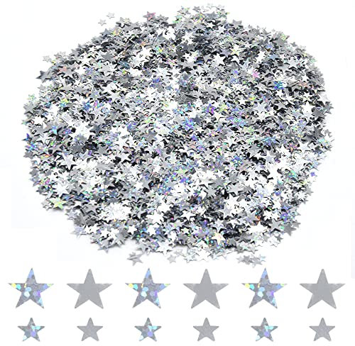 Ruidee 60g Stern Konfetti Holografische Tisch Streudeko Sterne Glitter Konfetti Deko Metallisch Folie Sterne Pailletten für Geburtstag Hochzeit Party Dekorationen (DXX/Silver/Glitter Silver)