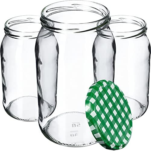 KADAX Lot de 48 Bocaux de Conservation en Verre - 900 ml - Pot à Confiture, Couvercle à Visser (Vert à Carreaux), K5198