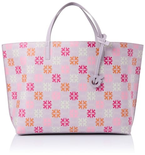 Pinko Compras Gran Cuero Impresión Logo, Bolsa para Mujer, Wn2q_Lila/Fucsia/Blanco-Antique Go