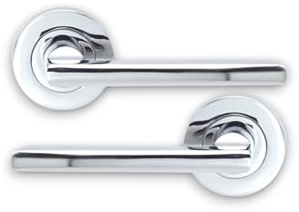 Infinity Decor Straight Lever on Rose Latch Door Handles - Polished Chrome - for Interior & Exterior Use