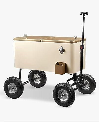 Incubadora al Aire Libre 75L Camión refrigerado de Gran Capacidad Cubo de Almacenamiento de Hielo portátil para Campamento, con Mango Largo y Ruedas de 5 , Cofre de Hielo con Ruedas
