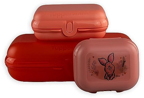 Tupperware To Go Twin Set (3) Maxi-Twin Lachs + Gr. 2 Lachs + Gr. 1 Rosa Winnie Pooh Ferkel