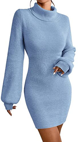 JUOIANTANG Full Body Sexy Nylon Suite Wollkleid Damen Winter Oversize Strickkleid A Linie Winter Blau L