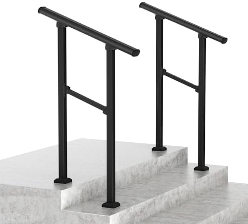 LOVMOR Paquete de 2 barandillas de 2 escalones para escalones al aire libre, barandilla de hierro forjado, barandilla exterior para escalones, kit de barandilla de porche (pasamanos de 1 a 2 pasos)