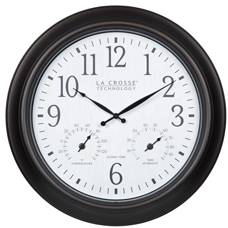La Crosse Technology 404-89027-INT 18-inch Indoor/Outdoor Brown Atomic Analog Wall Clock