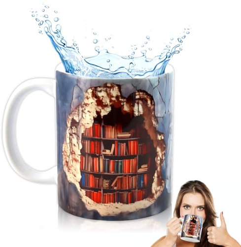 Binggunyo Taza de Estantería de Biblioteca 3D, Bookshelf Mug de Cerámica Creativa, Taza de Libro para Lectores de Amantes de Los Libros, Taza de Café de Multiusos con Diseño de Espacio Creativo (A)