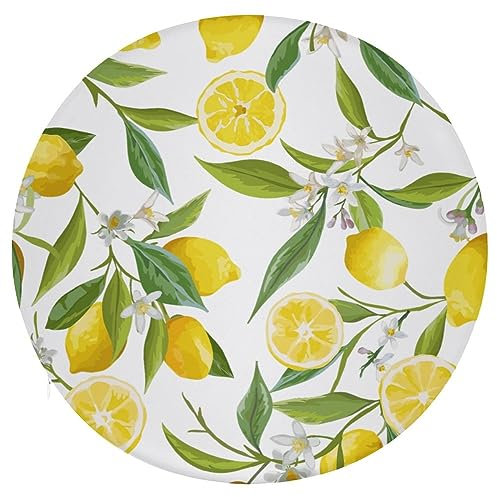 Weiche und Bequeme Sitzkissen, 39 cm Durchmesser, runde Sitzpolster, Blumenblatt, Zitrone, Stuhlkissen für Wohnzimmer, Auto, Büro