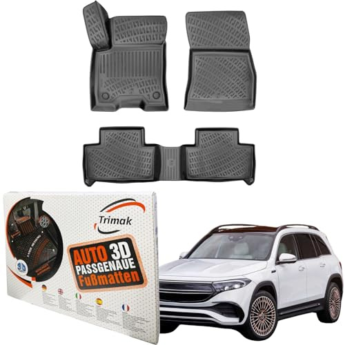 Trimak Passgenau 3D Fussmatten Auto Kompatibel mit Mercedes-Benz EQB (X 243) ab 2021 Auto Zubehör 1. und 2. Reihe Gummimatten Autos TPE Allwetter Geruchlos rutschfest Vorne & Hinten Schwarz