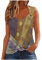 TheSosy Women's Tank Top Casual V-Neck Camisole Sleeveless Tee Shirts Blouses Yellow Retro Print Summer Vests Size L