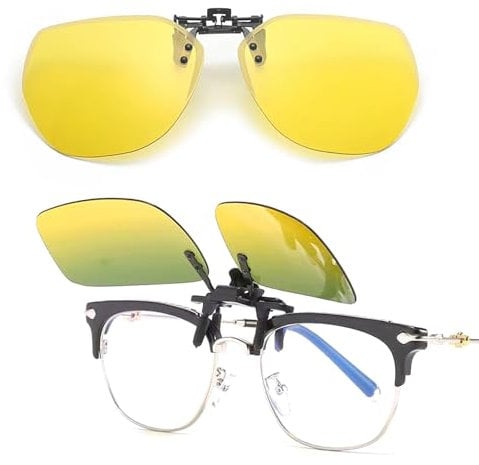 Clip Gafas De Conducción Nocturna Polarizadas - Reduce El Deslumbramiento Y El Estrés Visual -clip Gafas Visión Nocturna, Lentes Amarillas HD - Accesorio Para Conductores