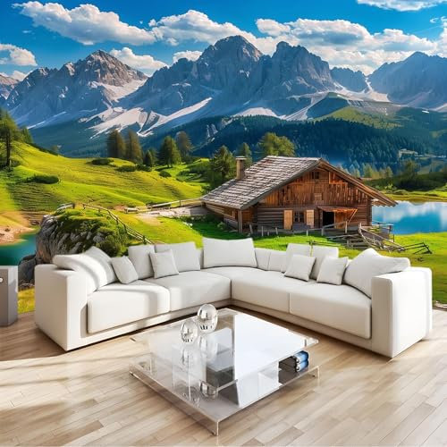 Fototapete 3D Effekt Wunderschöne Landschaft Mit Wiesen Und Bergen Wandbild Wohnzimmer Schlafzimmer Wanddekoration Tapete 200 (B) x 140 (H) cm