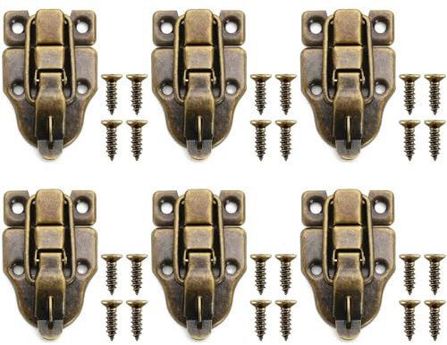 BOBOZHONG Retro Style Box Toggle Latch,6PCS Antique Toggle Catch Latch Clasp Antique Metal Duckbilled Hasp Latch Catch with Mounting Screws,for Box Suitcase Wooden Case,Lock Box Tool