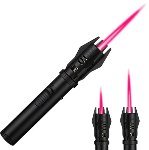 Jetflamme Feuerzeug, Gas Nachfüllbar, Einstellbare Flamme Winddichtes Sturmfeuerzeug, Abschließbar für Grill, Kamin, Camping (Ohne Butangas) (Schwarz)