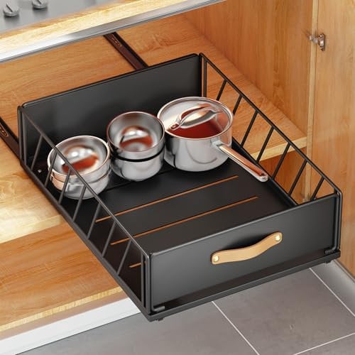Kitstorack Teleskopschublade, Ausziehbare Schublade für Kabinett Metall Slide Out Organizer mit Griff Küche Aufbewahrungsregal Klebebänder Korb Schublade für Schrank, 40 Tiefe x40 Breite x16 Höhe cm