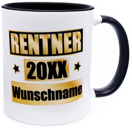 Rentner 2025 2026 20xx Tasse Becher mit Jahr und Namen zum Rentenbeginn Ruhestand Glückwunsch zur Rente Abschied Geschenk Mann Kollege Renteneintritt Geschenkidee Abschiedsgeschenk Keramik 330 ml