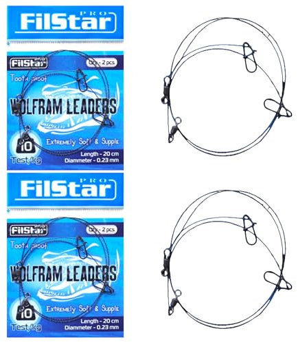 PRO FILSTAR Wolfram Vorfach Hecht Set 2 x 2 Stück - Angeln Vorfächer mit Wirbel - Spinnfischen - Fishing Leaders Sport Set - Angelset - Angelzubehör – Spinnangeln (20cm/10kg/0.23mm)