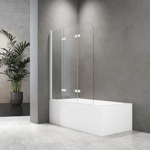 Duschwand für Badewanne 140 x 140 cm Badewannenfaltwand 3-teilig Faltbar Duschtrennwand 6mm Nano Glas Weiß Faltwand Duschabtrennung