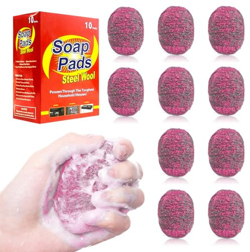 Stahl Scheuerschwamm, 10 Stück, CIYIN Seifenpads Stahlwolle, Stahlschwamm Topfreiniger, Edelstahlwolle zum Reinigen, Spülschwamm Reinigungskissen für Reinigung Küche, Grill (rosa)