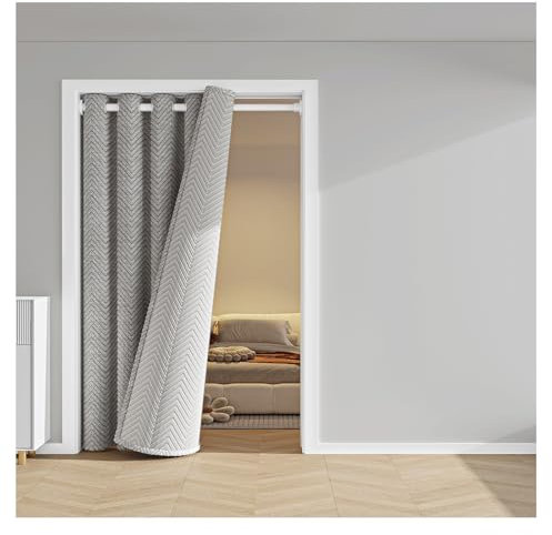 Mewkew Thermique Isolation Phonique Rideau De Porte,Rideau Anti Bruit Isolation Phonique, Thermique Hiver & Été, 100% Occultant, Effet Coton, Oeillets,