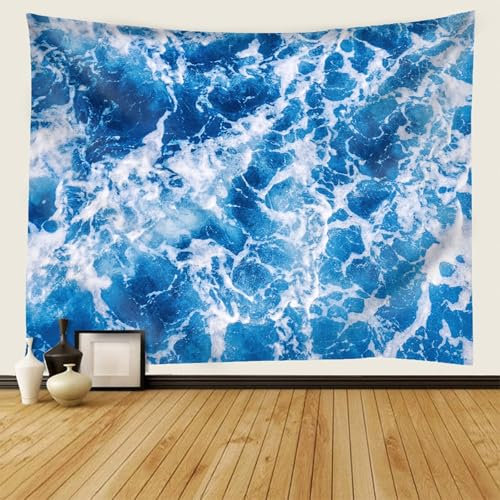 AMDXD Tapisserie Wandbehang Natur Landschaft, Wandteppich Ozean Welle Wandtuch Polyester Wandtücher für Wohnzimmer Wanddeko, Weiß Blau, 150x150cm