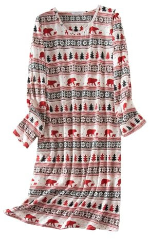 Camicia Da Notte Donna a Maniche Lunghe - Simpatico Abito Da Notte Casual Stampato - Maglietta Invernale Calda (Pink, XL)