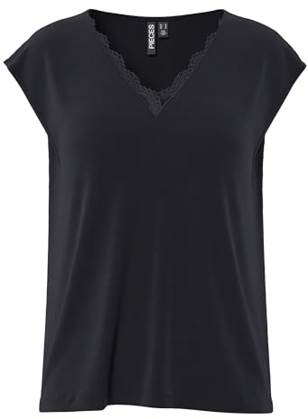 Pieces Damen Pieces Female Tshirt Pc Kamala Spitzen Pckamala Lace V-Neck Tee JRS Fc Bc (1er Pack)