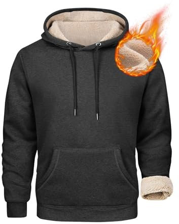 Topassion Hoodie Herren Oversize Casual Winter Kapuzenpullover Funky Trend Y2K Sweatshirts mit Kapuze Kordelzug Warm Dickes Fleecepullover Gefüttert Hoodies Unisex Kapuzenpulli Pullover(Black,L)